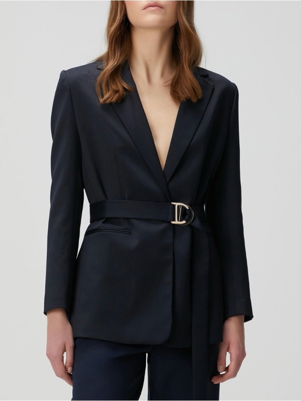 Emanuel slate blue structured belted jacket